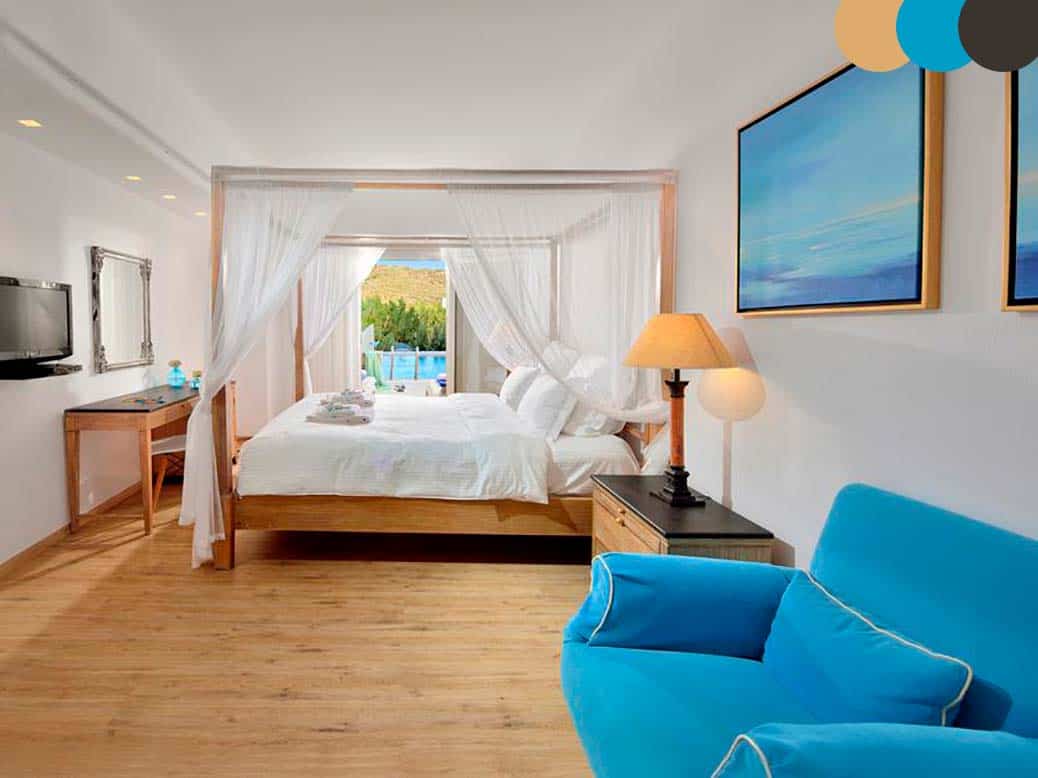 Example of great room styling and color harmony of Palladium Hotel in Mykonos Greece