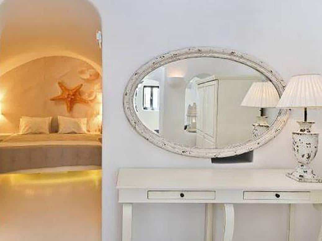 Mirror and lamp - example of great hotel photos of details of Oia Collection Suites Santorini