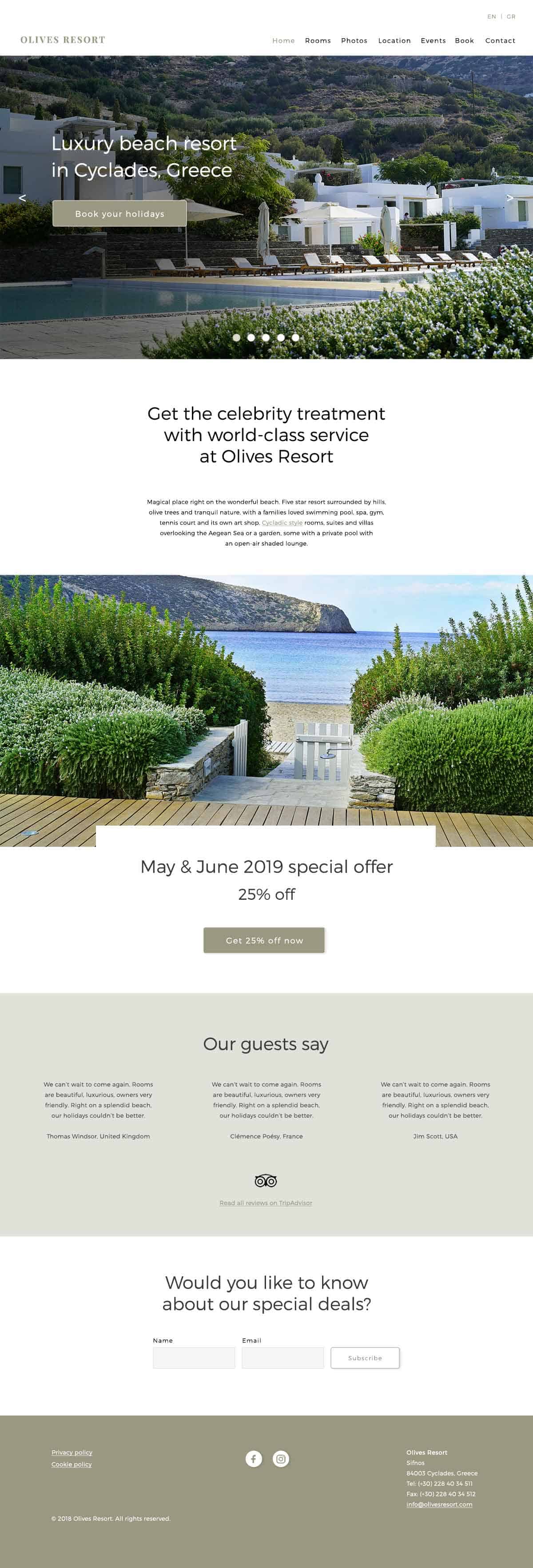 Hotel website design for Olives Resort in Greece