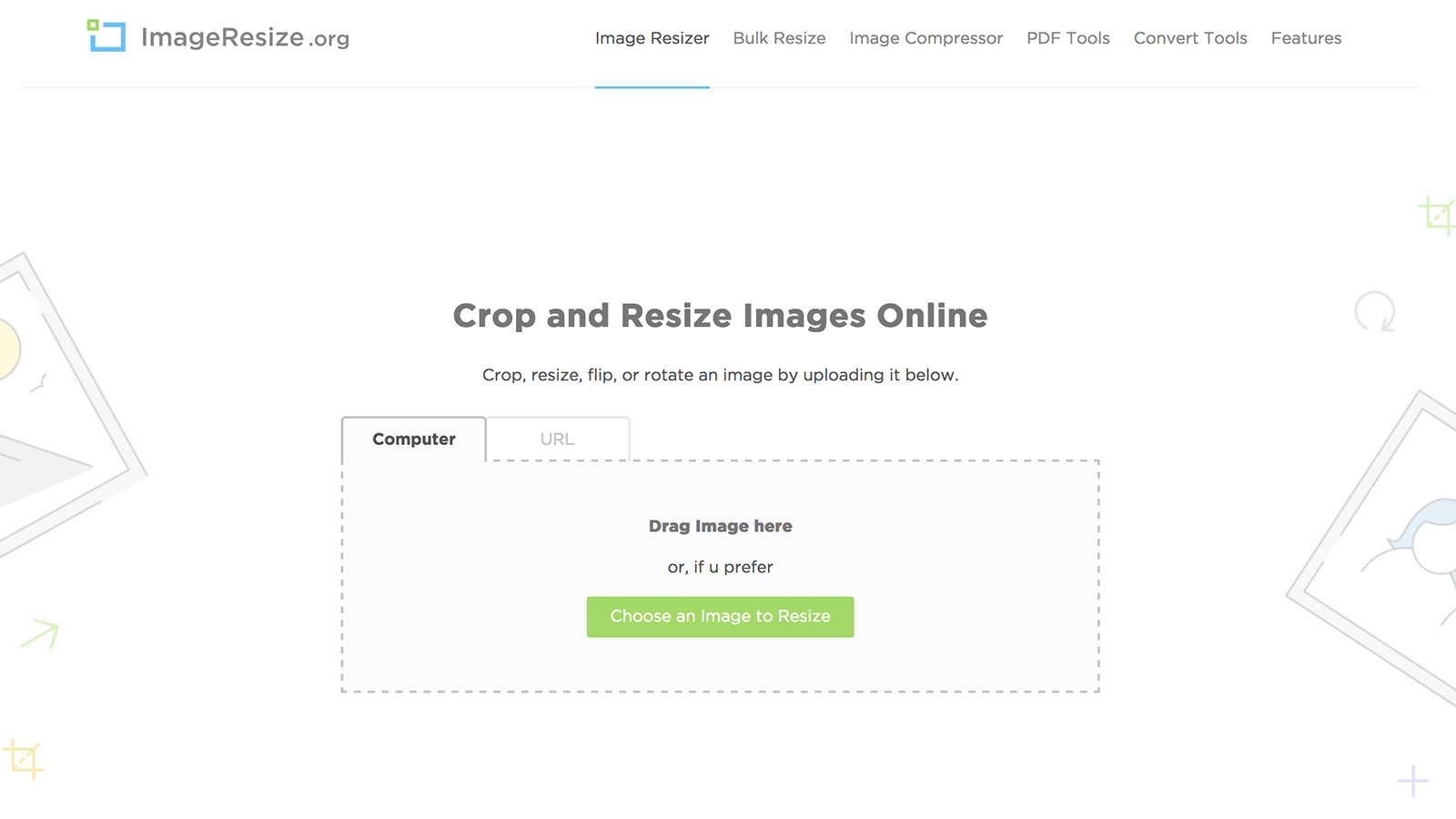 Image Resize online tool homepage screenshot