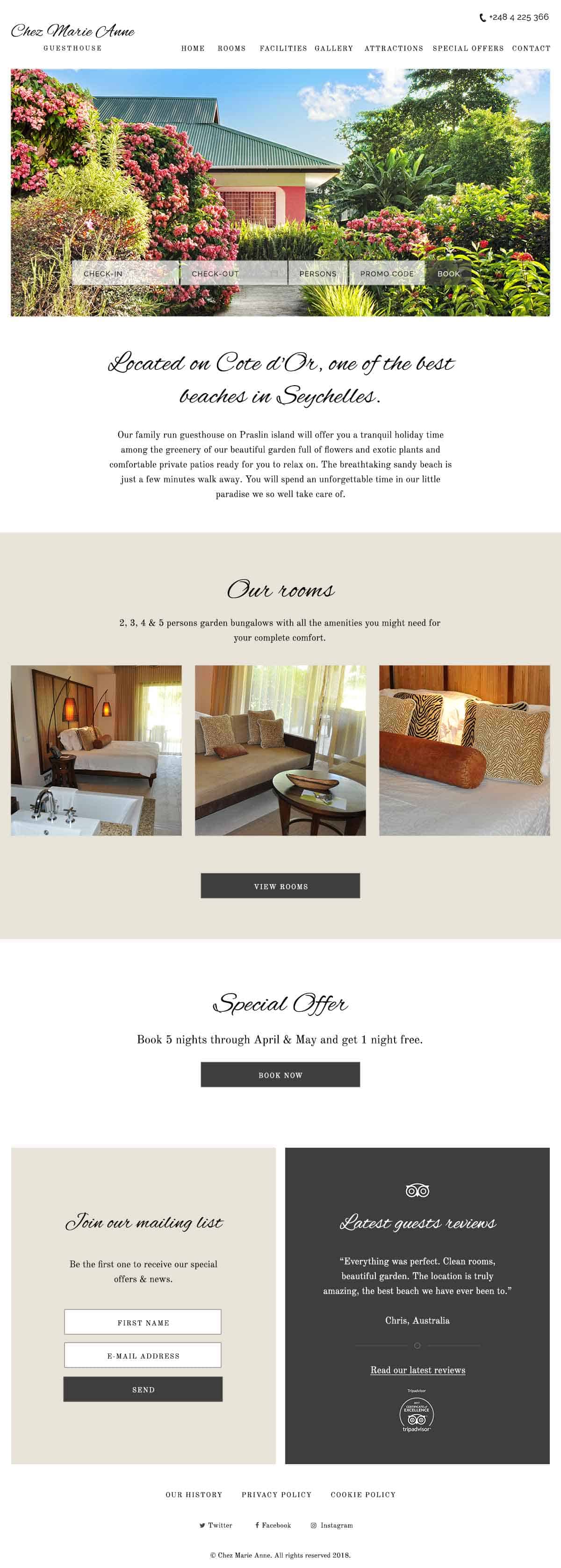 Hotel website design for a guesthouse in Seychelles