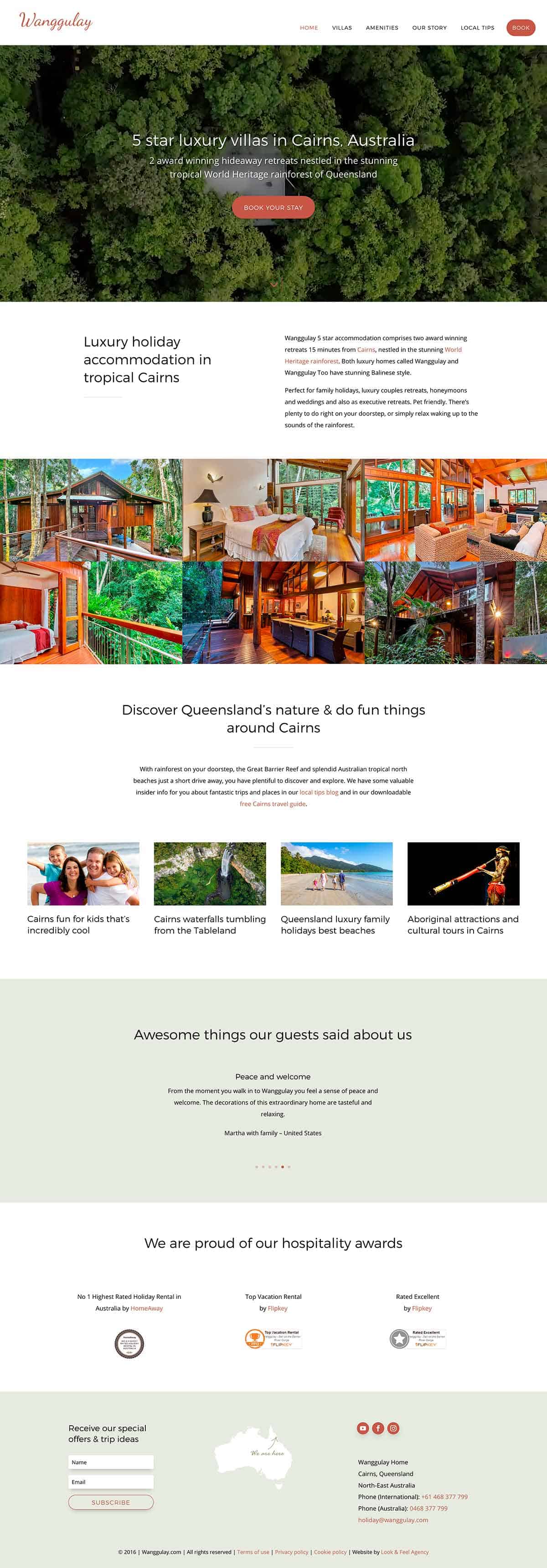 Hotel website design for Wanggulay luxury villas in Cairns, Australia