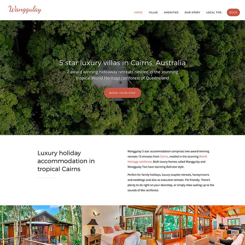 Hotel web design project - homepage preview of Wanggulay luxury holiday property in Cairns Australia